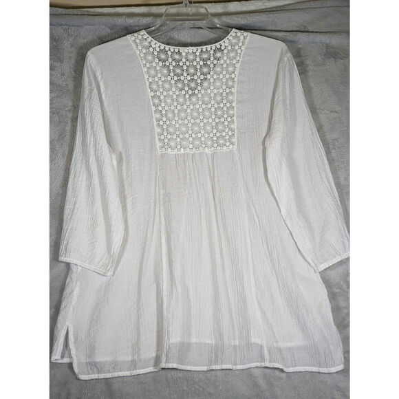 Grand and Green Tunic top XL Rayon/Nylon Bust 43" Len 28.5' Sleeves 3/4 19"Lace - Picture 10 of 13